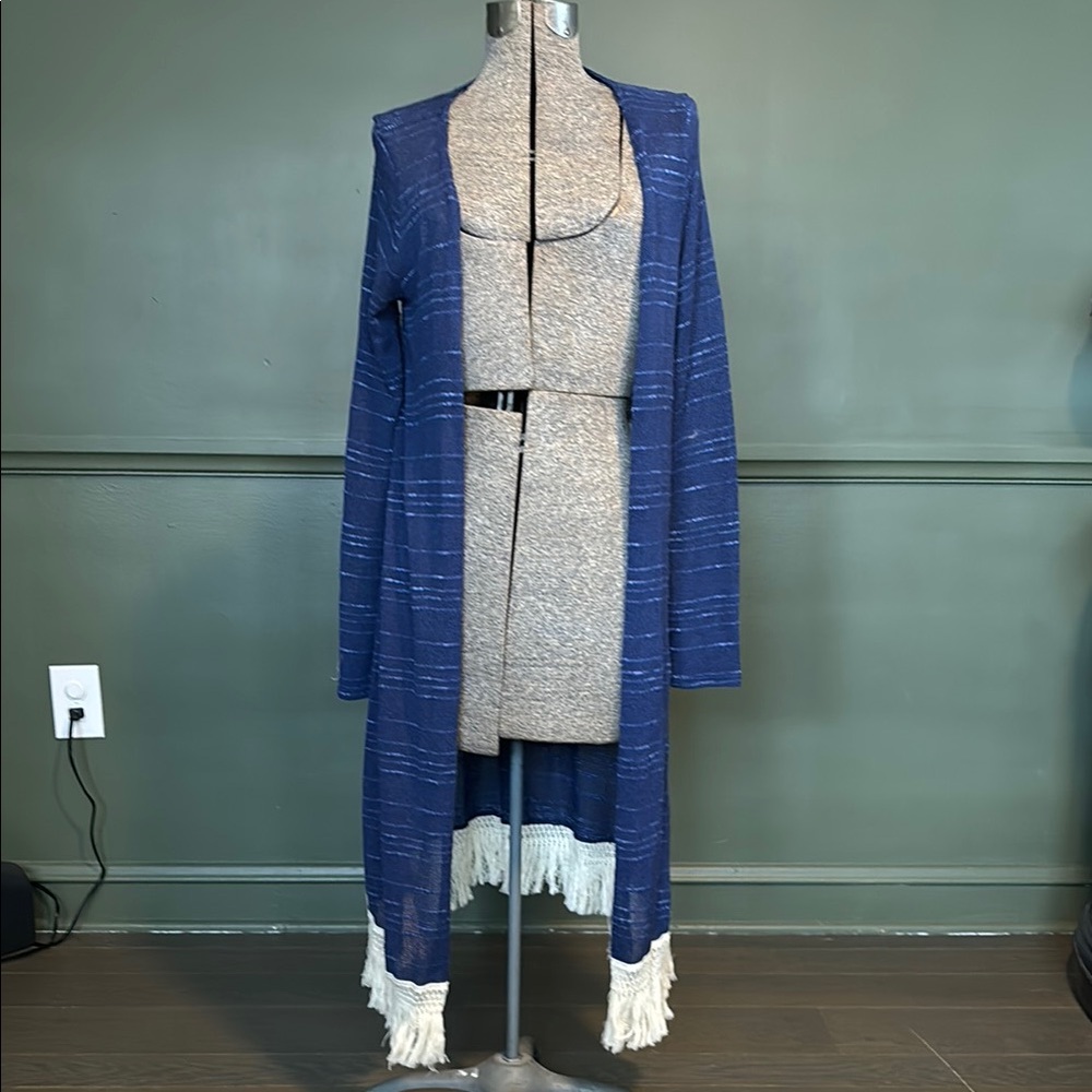 Blue maxi Cardigan with Fringe